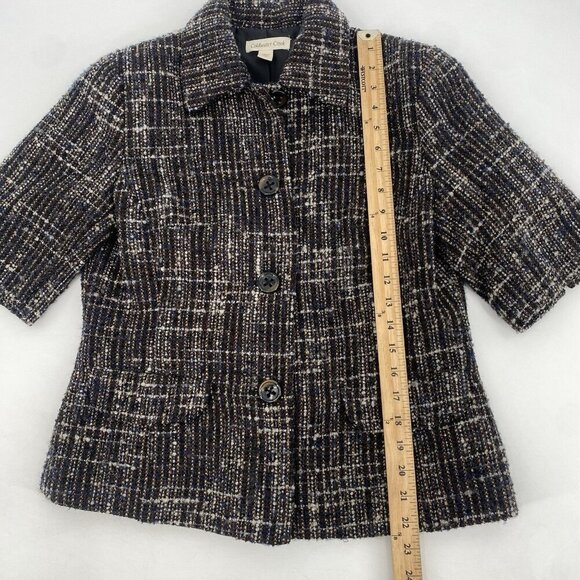 Coldwater Creek Size 10 Tweed Blazer Short Sleeve Jacket Wool Blend - Picture 3 of 13
